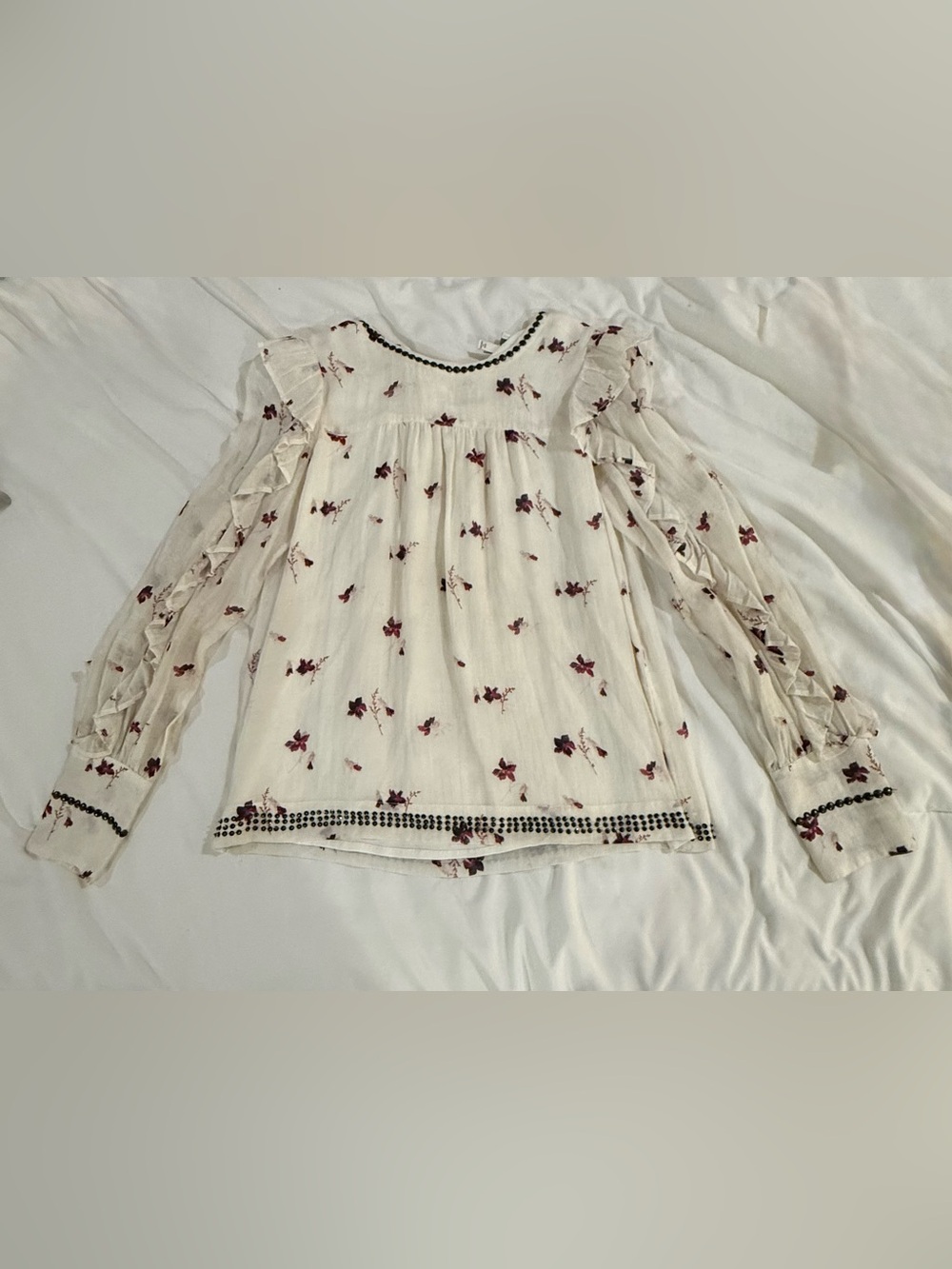 Joie Floral Ruffle Blouse in Cream & Red Size Small